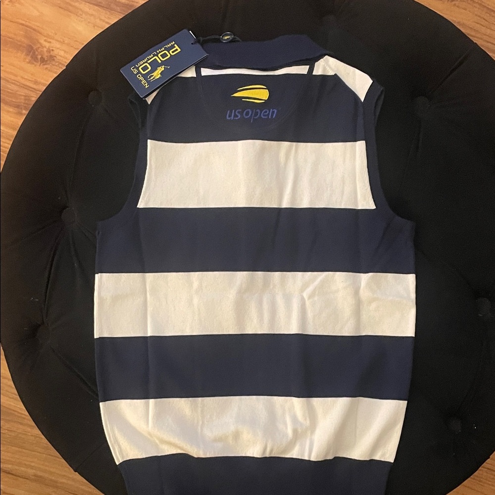 Polo by Ralph Lauren Navy & White Striped Sleeveless Polo Top - Picture 4 of 5